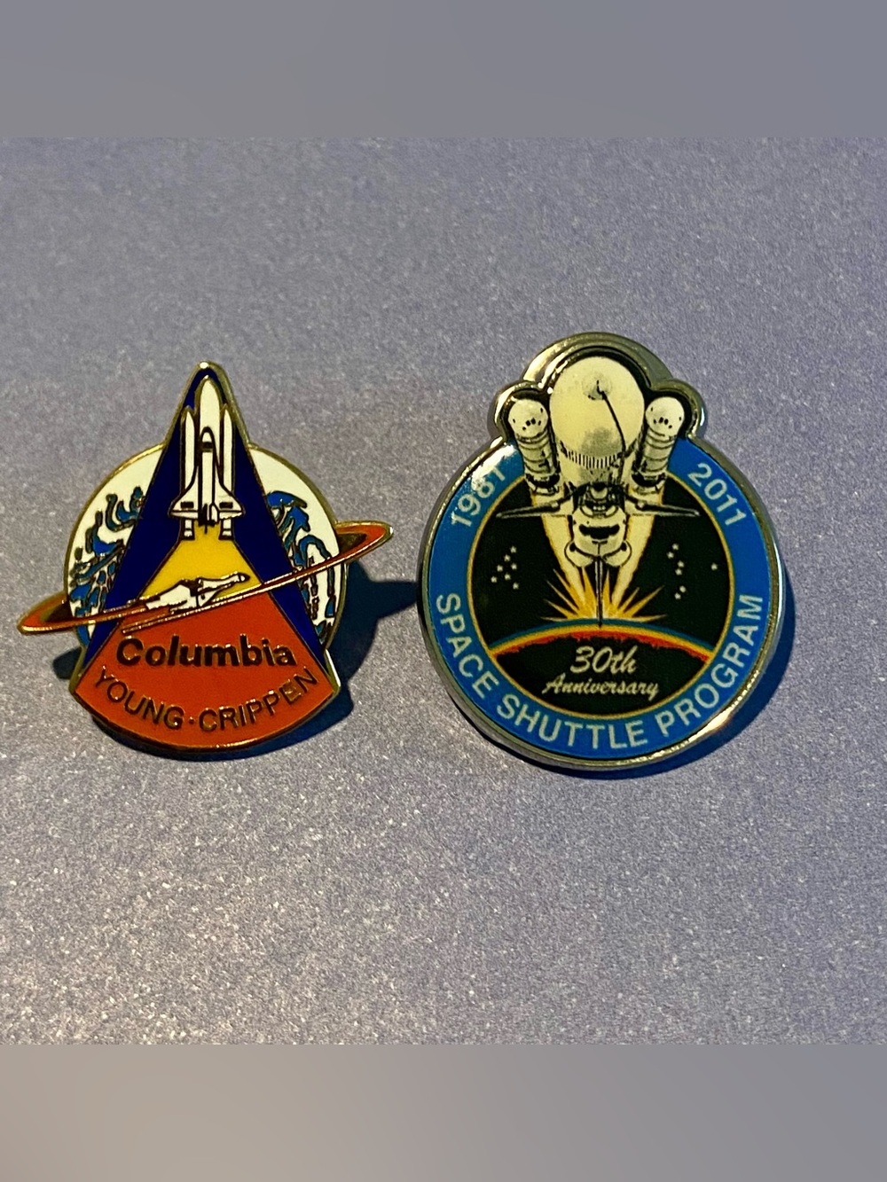 Columbia Space Shuttle Commemorative Pin - Blue & Orange